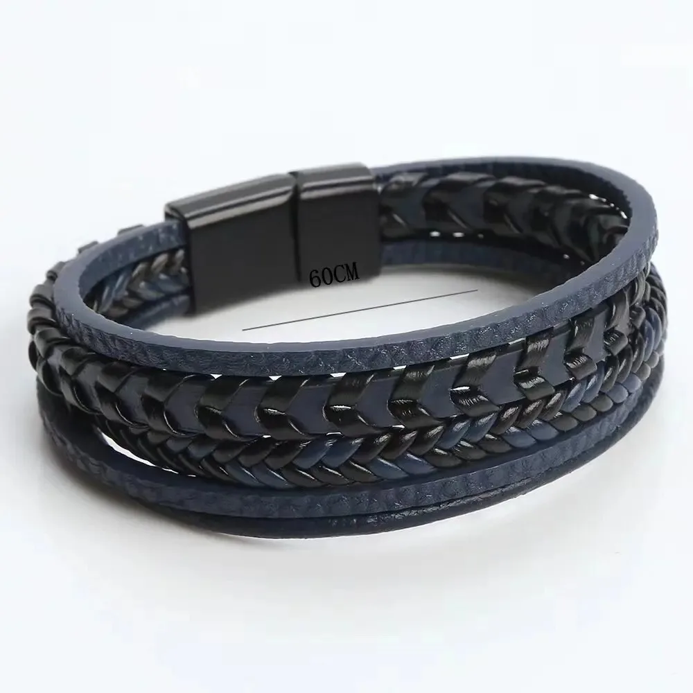 1pc na moda acessórios masculinos liga fivela magnética multi camada retro corda de couro trançado pulseira moda vestir