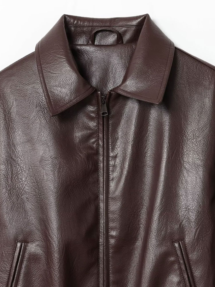 Dames kunstleer bomberjack met lange mouwen, chique bovenkleding, elastische zoom, damesmode top