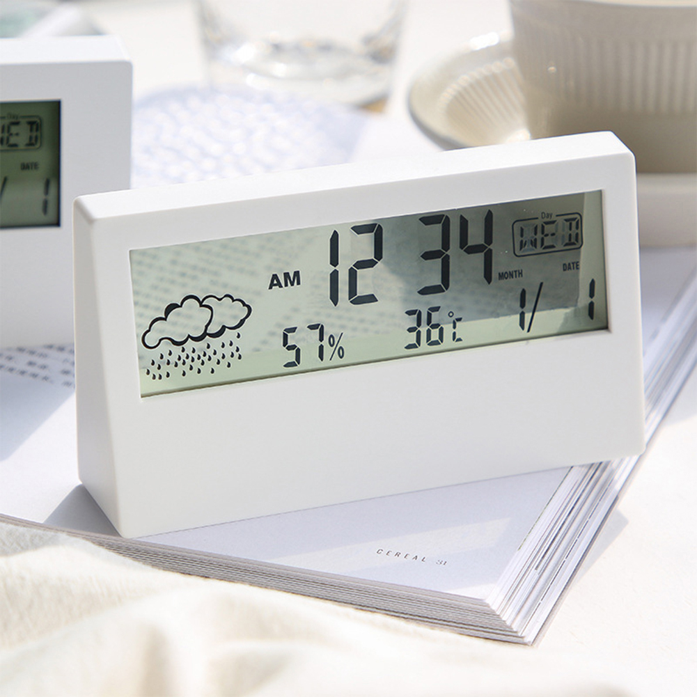 Thermo-Hygrometer Clock Creative Weather Display Electronic Alarm CLock Desktop Table Decor For Living Room Bedroom