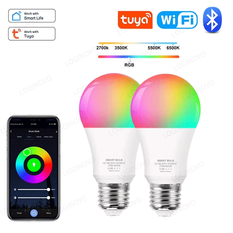 Tuya Wifi/Bluetooth Lampadina Intelligente Alexa Lampada A Led E27 RGB Lampadine Intelligenti 110V 220V Lampade Intelligenti Per Google Assisatnt Vita Intelligente