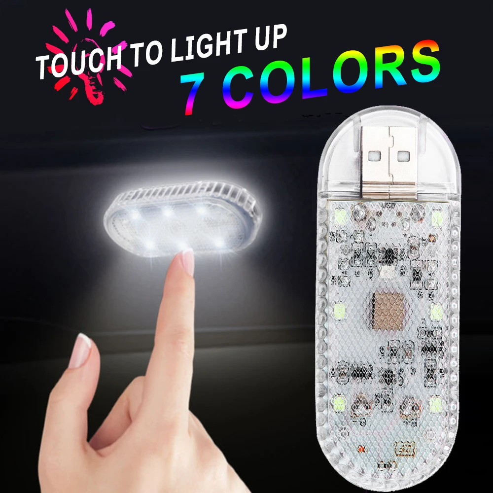 Lumière tactile LED haute luminosité, chargeur USB, éclairage intérieur de voiture, autocollant magique, lampe d'ambiance avec Mode stroboscopique multicolore