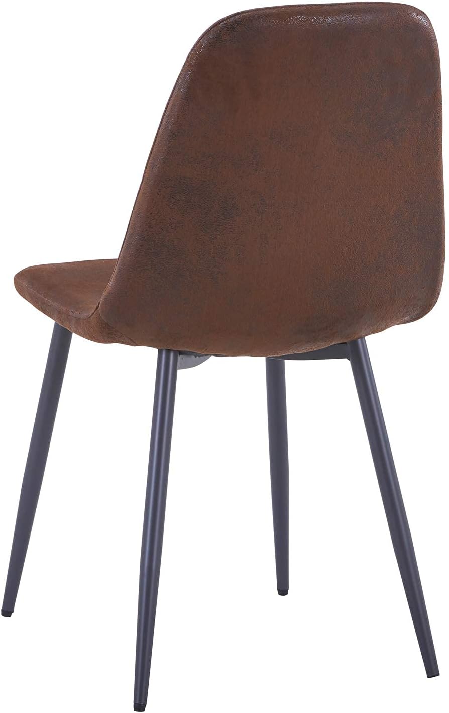 Suede Dining Chairs Set of 2 Brown Dining Chairs Upholstered Seat with Matte Metal Legs for Dressing Lounge Dining Room
