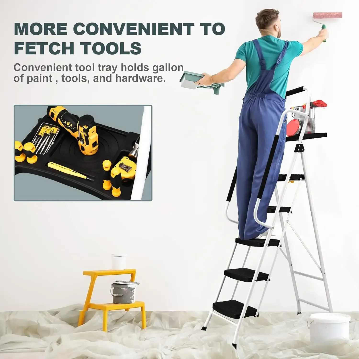 （Free shipping）  Folding rung with large non-slip foot pedal - Sturdy and practical handle - Lightweight - 150 kg -