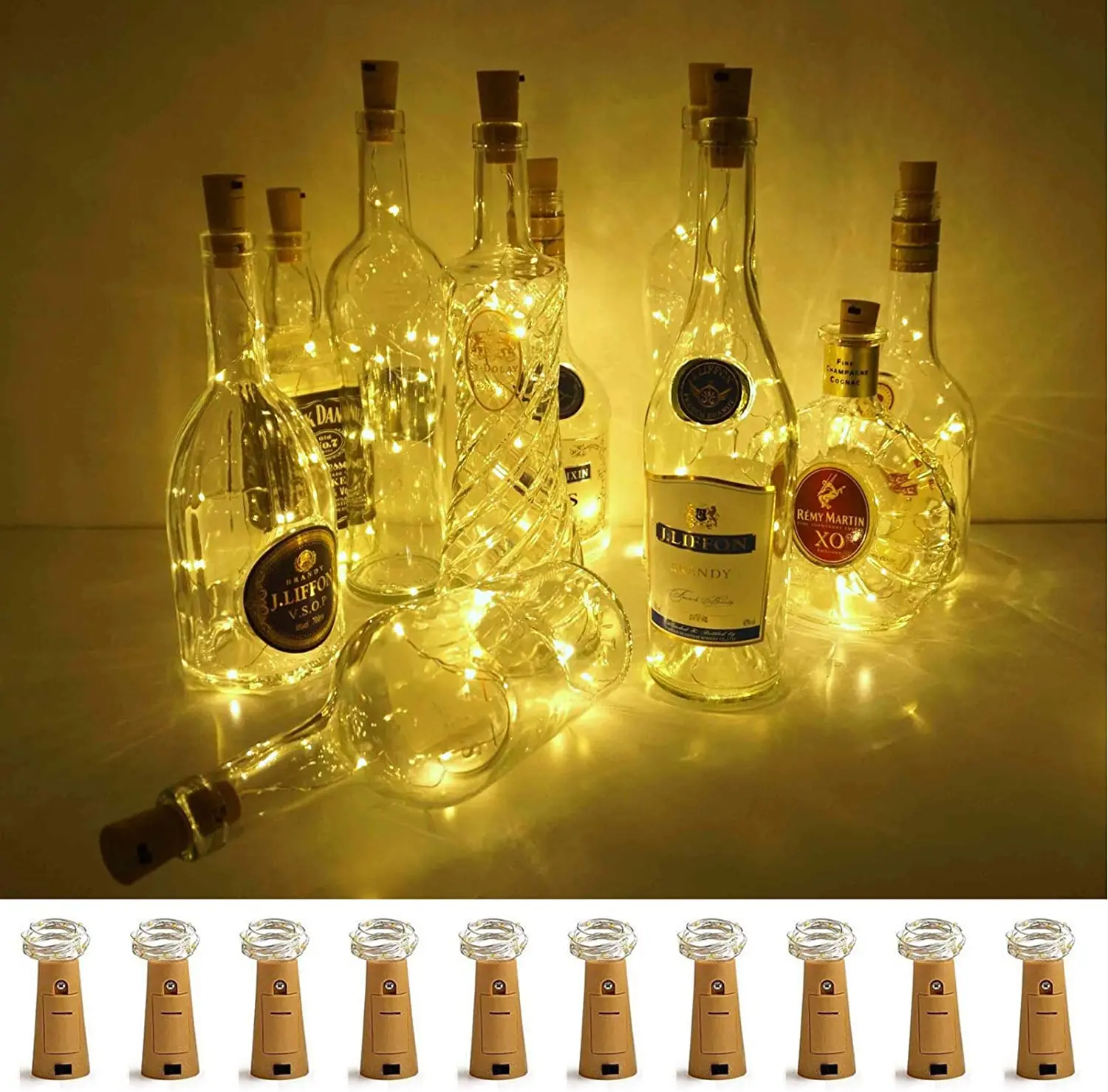10 sztuk/opakowanie 2m 20LED ciepła biała lampka do butelek wina, dekoracyjne mini lampki korkowe, lampki bajkowe, dekoracyjna girlanda do butelek