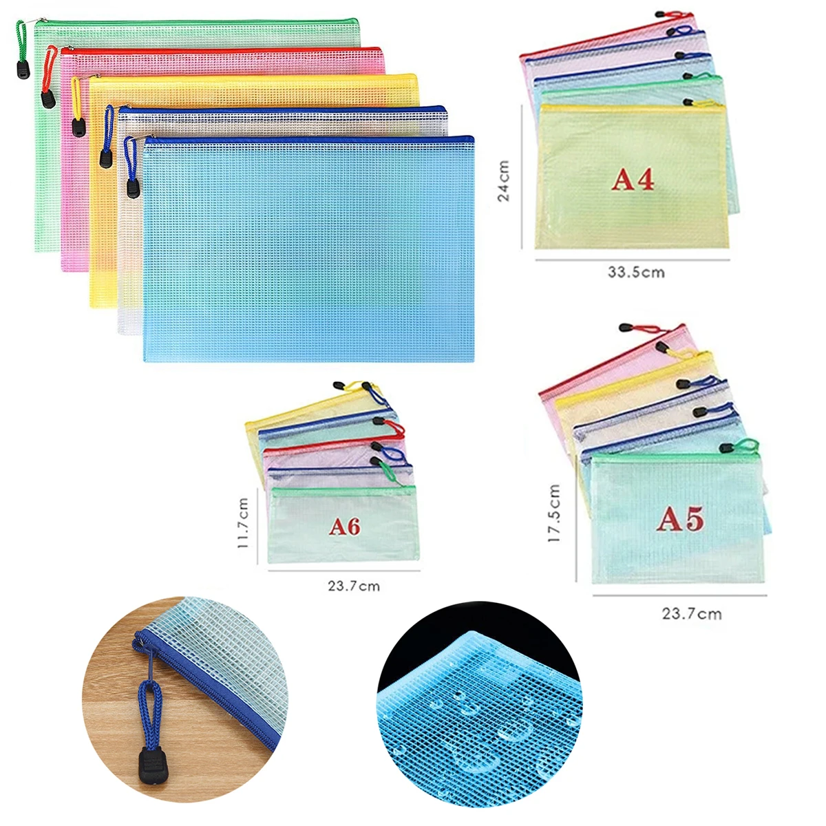 5 pçs pasta de armazenamento de papelaria arquivo malha zíper bolsa a4/a5/a6 documento saco zip arquivo pastas escola material de escritório