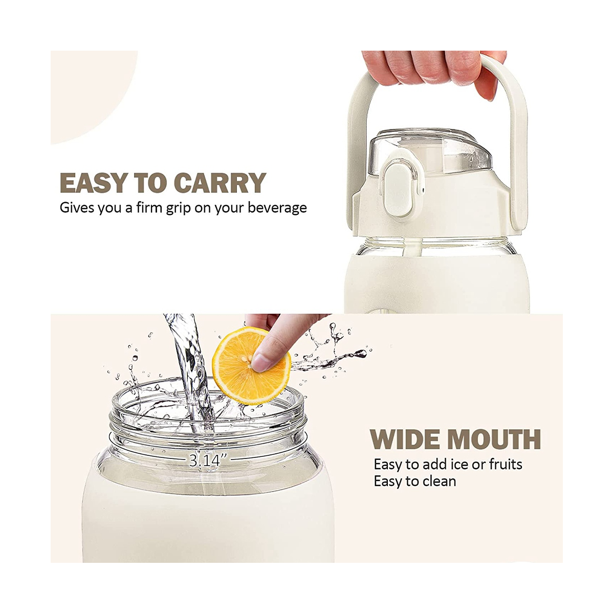 Garrafas de água de vidro com palha, Silicone Sleeve e Time Marker, adequado para ginásio, casa, escritório branco, 64oz