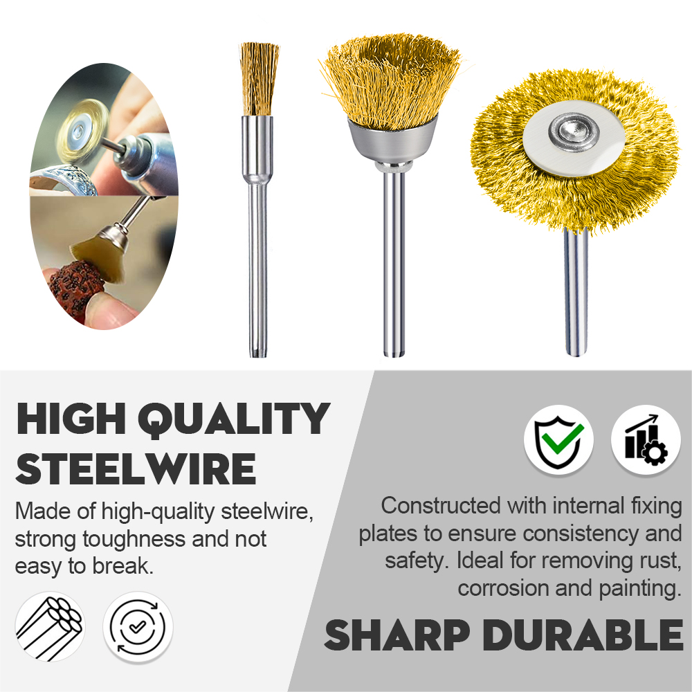 3,0 mm Schaft Drahtbürste Messingdraht 10/20 Stück Polierwerkzeug Metall Rostentfernung Edelstahl/Nylon/Messing Stahl für Dremel Drehwerkzeug