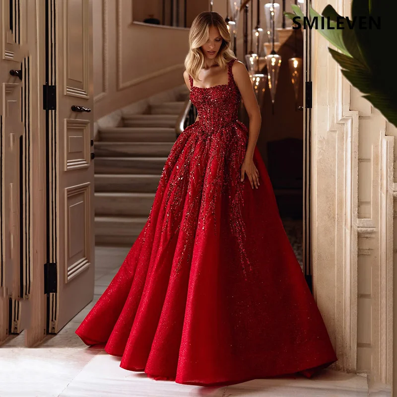 Smileven A-Linie, rotes Abendkleid, rückenfrei, Partykleid, herzförmiger Seitenschlitz, knielang, formelles Abendkleid, maßgeschneidert, 2025
