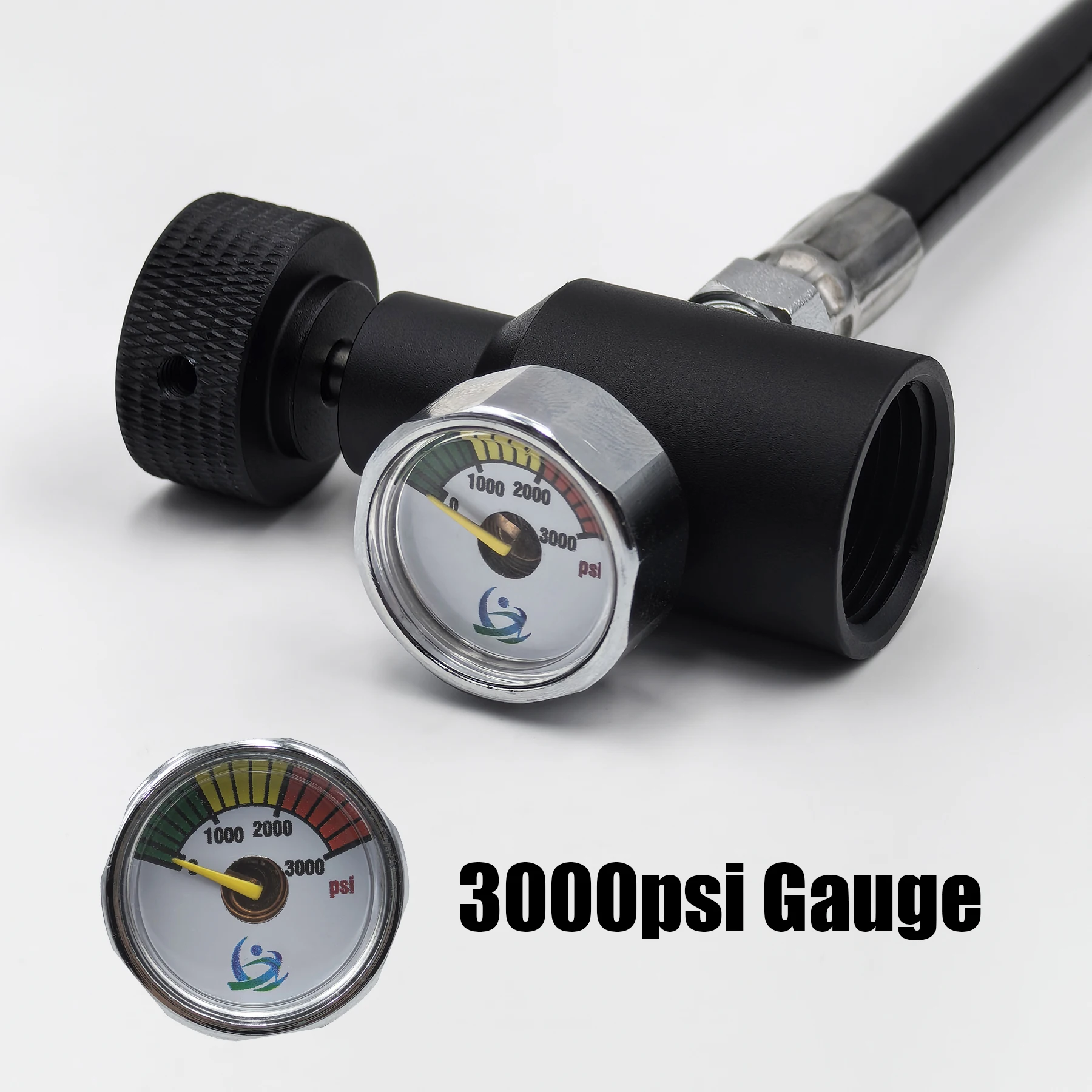 HPA 100inches(2.5M) Thick Coil Remote Hose Line with or without 3000psi Gauge 8mm Male and Female Quick Disconnect Slide Check