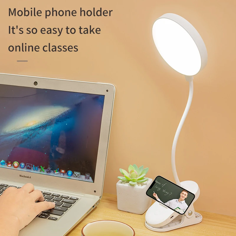 Lámpara de mesa Led, luz nocturna recargable por USB con abrazadera plegable, soporte de estudio, lámpara de lectura táctil, 3 modos de atenuación, luz de protección ocular