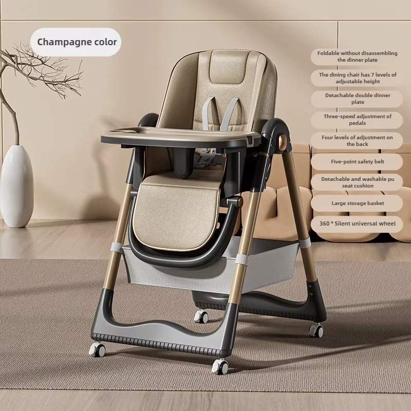 Nueva silla de comedor para niños, silla de comedor multifuncional para bebés con ruedas, se puede ajustar en altura, silla para niños