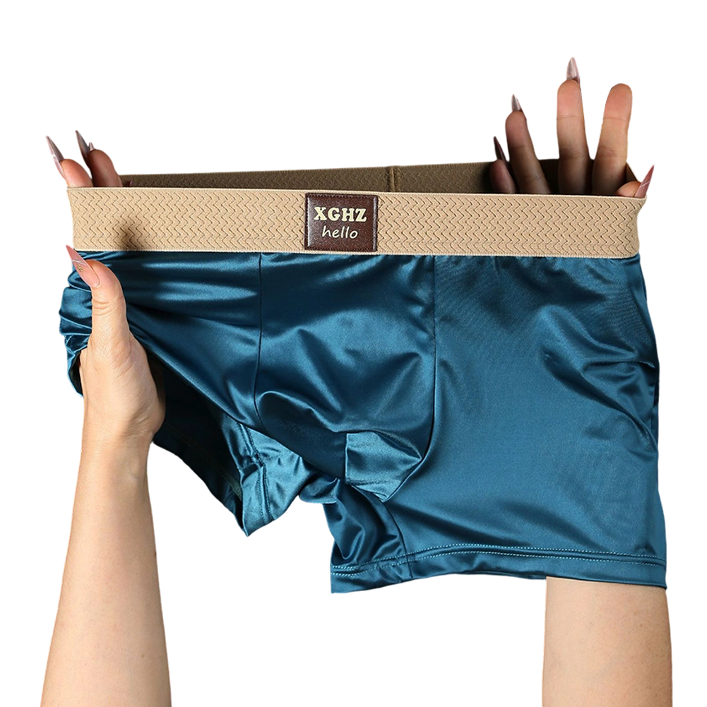 1 шт., мужские однотонные гладкие боксеры из ледяного шелка, простое нижнее белье со средней талией, U-образная выпуклая сумка, дышащие атласные домашние боксеры, багажник