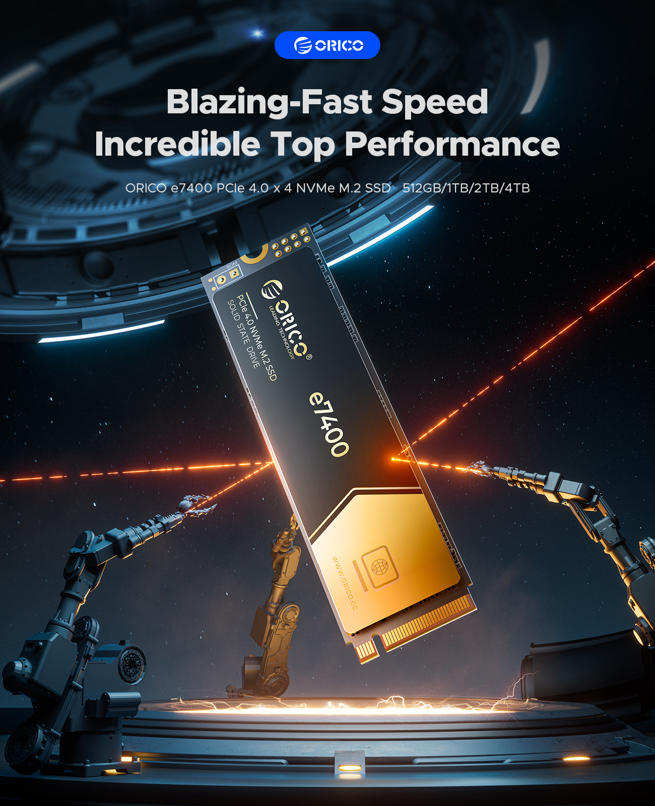 ORICO Gaming PCIe4.0 M.2 NVMe SSD PS5 7400 MB/S Unidad interna de estado sólido Gen4 para jugadores informáticos de alta gama Trabajo resistente