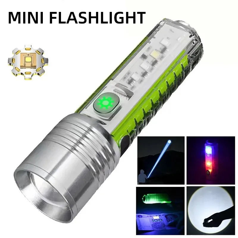 Mini-sleutelhangerzaklamp Type C Snel opladen Multifunctioneel Intrekbaar Waterdicht Fluorescerend Magnetisch Waarschuwing Campingflitser