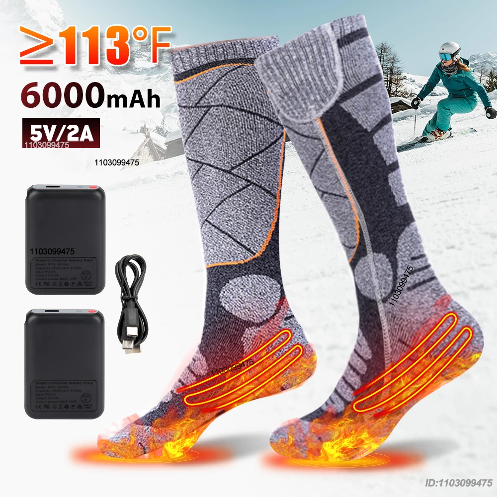 Nowe podgrzewane skarpety z możliwością ładowania, 6000 mAh, elektryczne skarpety grzewcze do jazdy na nartach, snowboardu i innych sportów outdoorowych, ocieplacze na stopy, zimowe skarpety termiczne.
