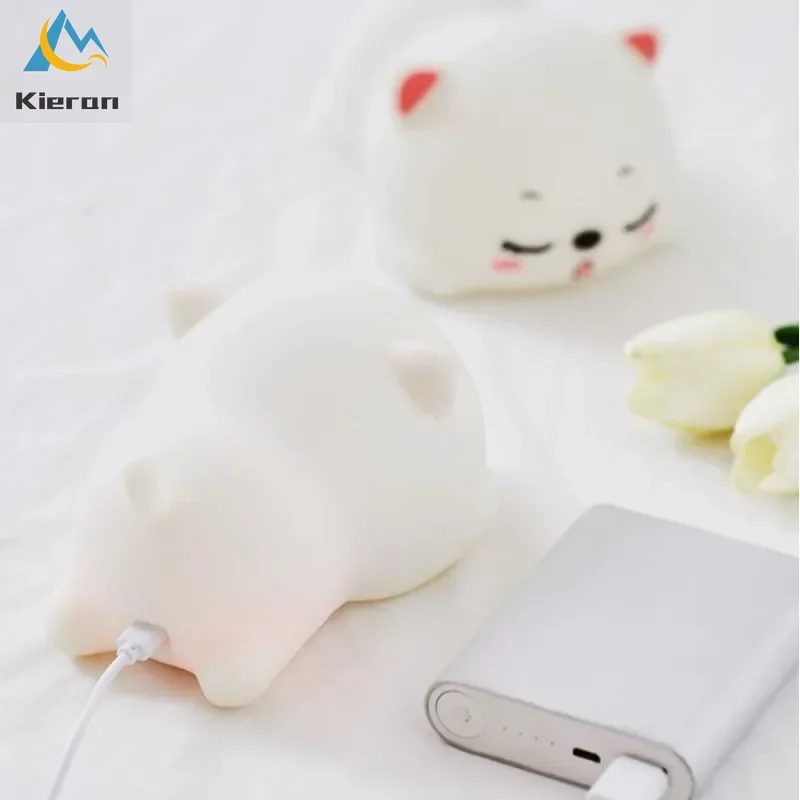 Lovely Cat-Luz LED de noche de silicona recargable por USB, lámpara de pie para cabecera de dormitorio con control remoto para niños, lámpara con Sensor táctil, regalo para bebés