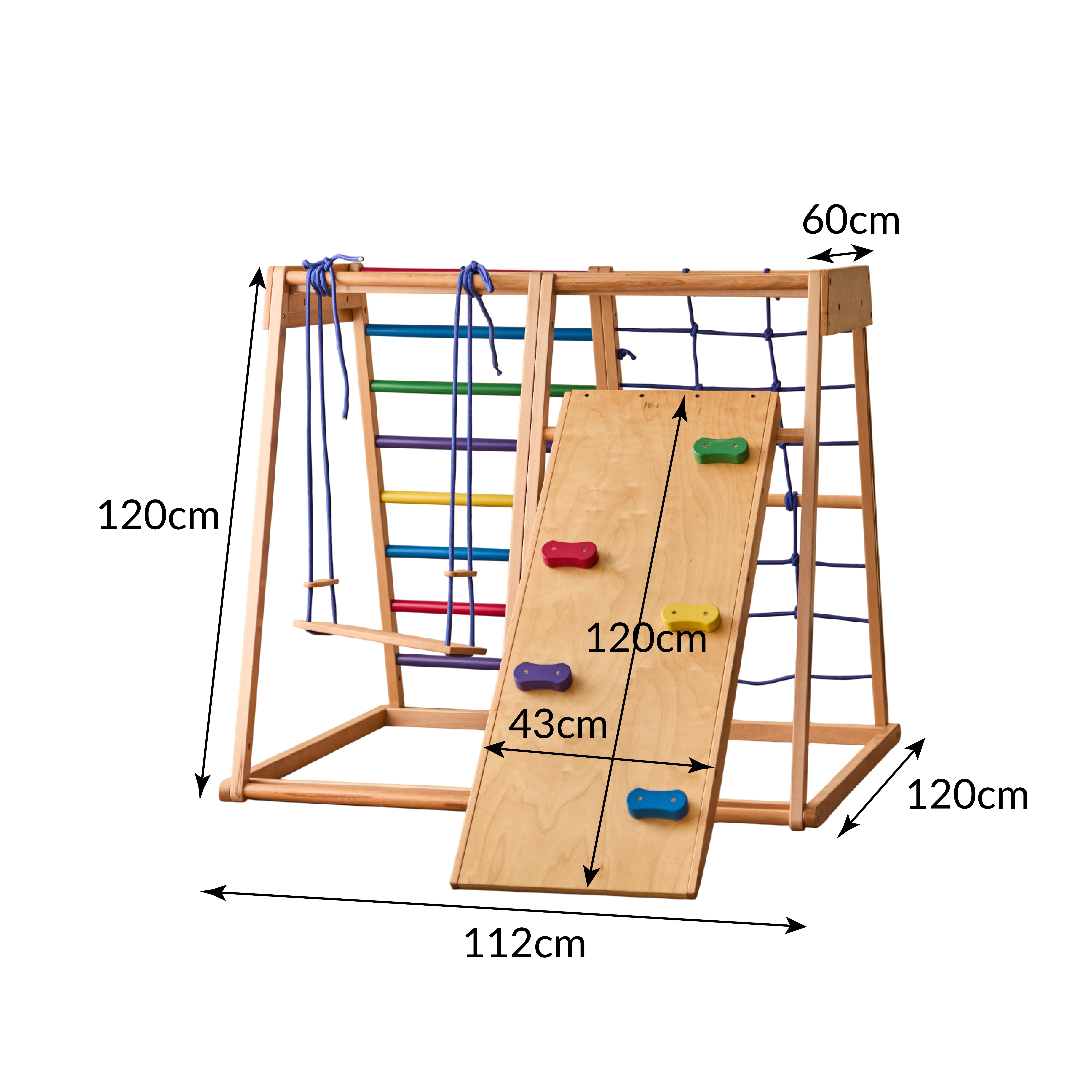 Wooden Rainbow Climbing Frame Indoor Playground Indoors for Kids Activity Climber Ladder Swing Slide Play Structure Set