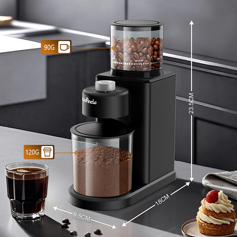 Molinillo de café Molinillo cónico eléctrico automático con soplador de polvo 25 molinados precisos para prensa francesa de café expreso 2-12 tazas