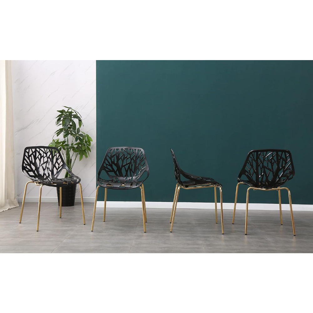 Modern  Dining Chairs Set of 4, Birch Sapling Cut-Out Chairs for Dining Room, Hotels, Restaurants Indoor Outdoor