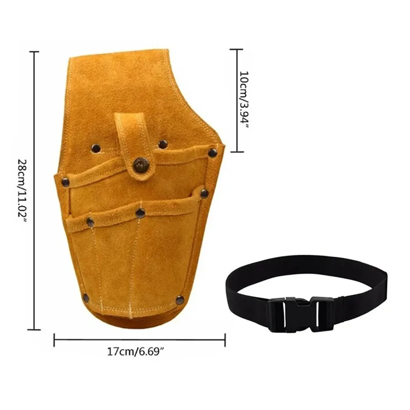 Cowhide สวมใส่เอวไฟฟ้าเจาะกระเป๋าสกรูเล็บเจาะชิ้นส่วนโลหะตกปลาเครื่องมือเก็บกระเป๋าเข็มขัด