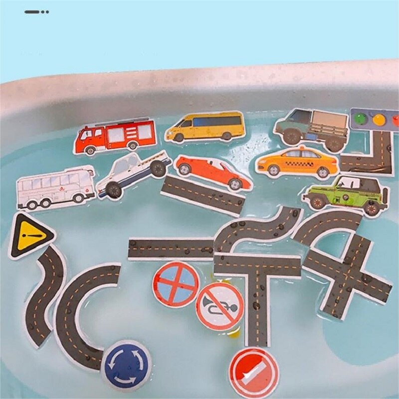 23 Teile Bad Wasserspielzeug Klebrige Wand Stadtverkehr Auto Straßenschiene Puzzle Vinyl 0-3Y 3-6Y 6-12Y 12+y 14+Y Badfunktionen