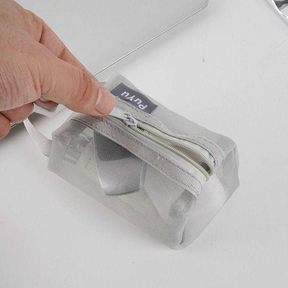 Bolsa de armazenamento de malha quadrada multiuso, leve, grande capacidade, mini zíper, bolsa de moedas, mini saco de lavagem