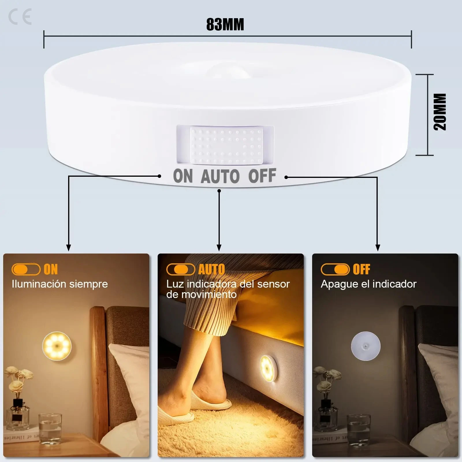 Luz noturna led recarregável usb, lâmpada magnética sem fio com sensor de movimento, branco quente sem cintilação para armário de cama