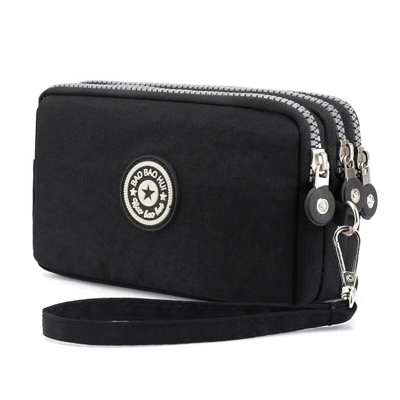 Einfarbig Geldbörse Frauen Handtasche Kleine Brieftasche Falten Stoff Telefon Geldbörse Drei Reißverschlüsse Tragbare Make-Up Tasche
