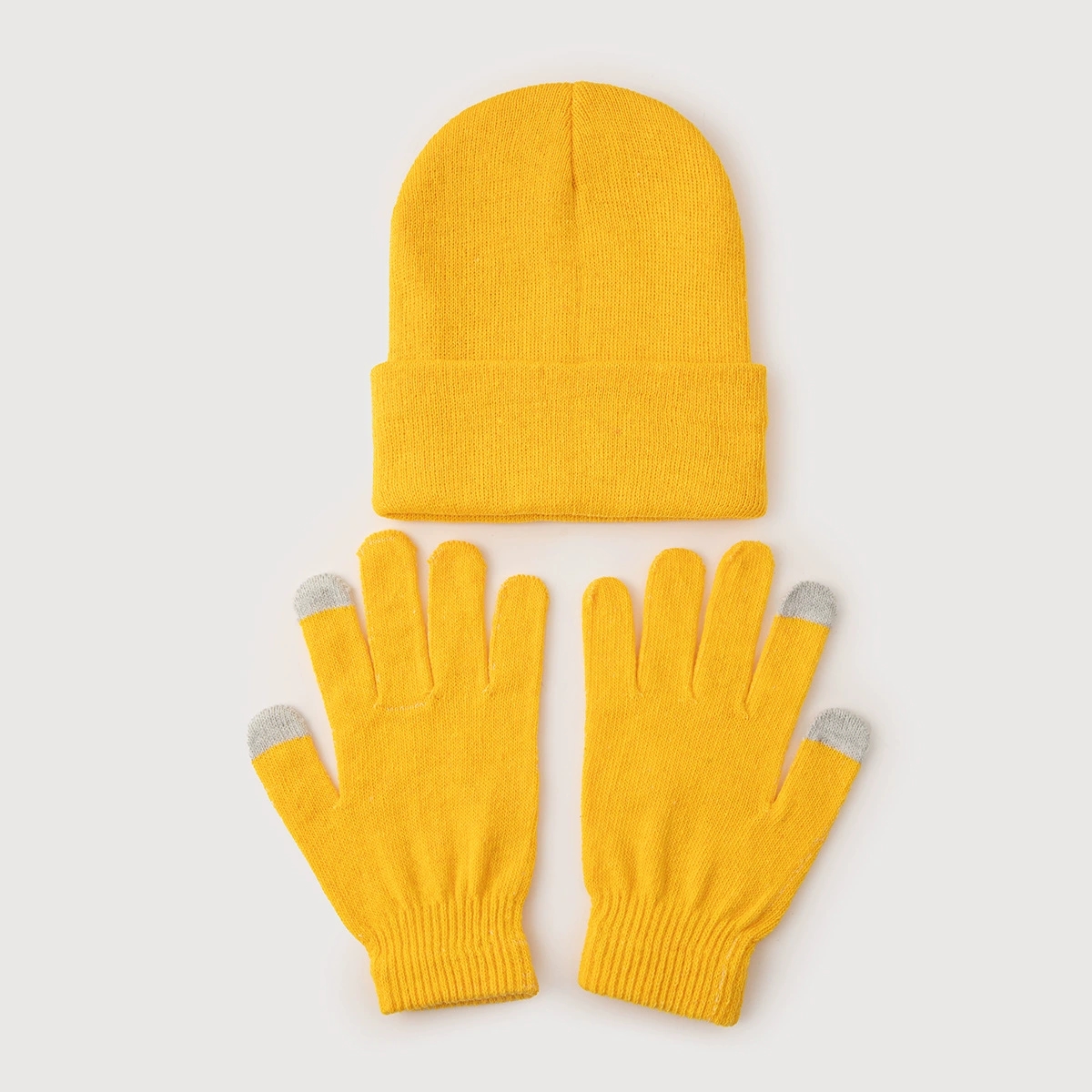 Minimalist multi-color optional touchscreen gloves and same color woolen hat set, comfortable and warm in autumn and winter