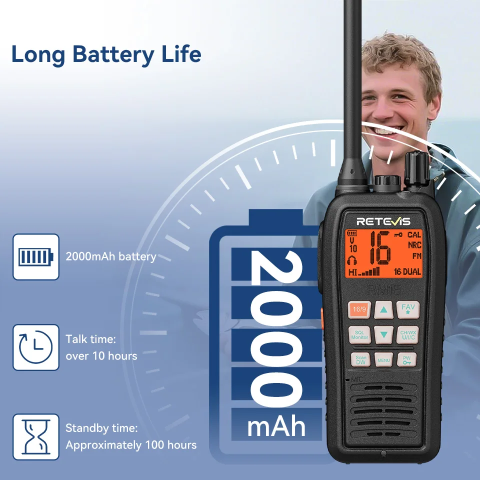 Retevis RM15 Marine-Radio-Transceiver, VHF, IP68, wasserdicht, schwimmendes Radio, tragbar, große Reichweite, Walkie-Talkies zum Bootfahren