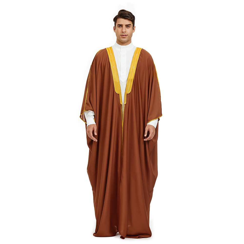 Homens bisht abaya modesto muçulmano thobe jubba vestido de cetim bordado kaftan roupas islâmicas robe árabe eid capa de oração caftan saudita