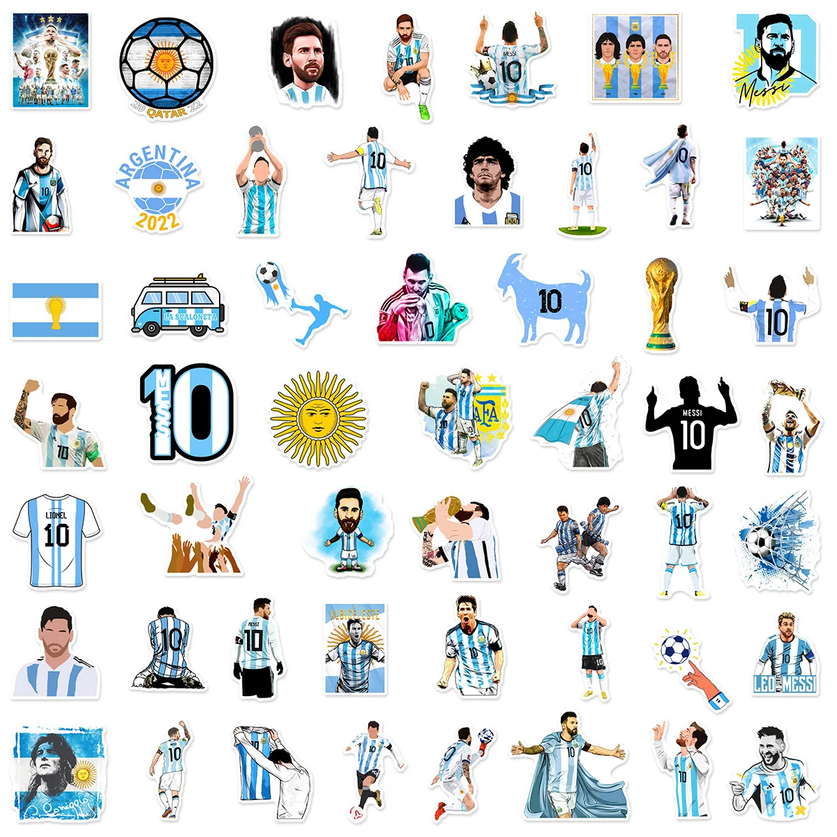 50 Uds. Pegatinas de estrellas de fútbol Messii DIY para ordenador portátil, teléfono, motocicleta, coche, equipaje, maleta, pegatina impermeable, juguete, venta al por mayor