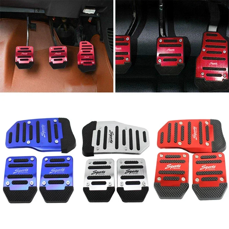 Nieuwe 3 stks/set Universele Antislip Aluminium Handgeschakelde Auto Pedaal Cover Set Kit Pedali Rood/Blauw/Zilver Auto Accessoires