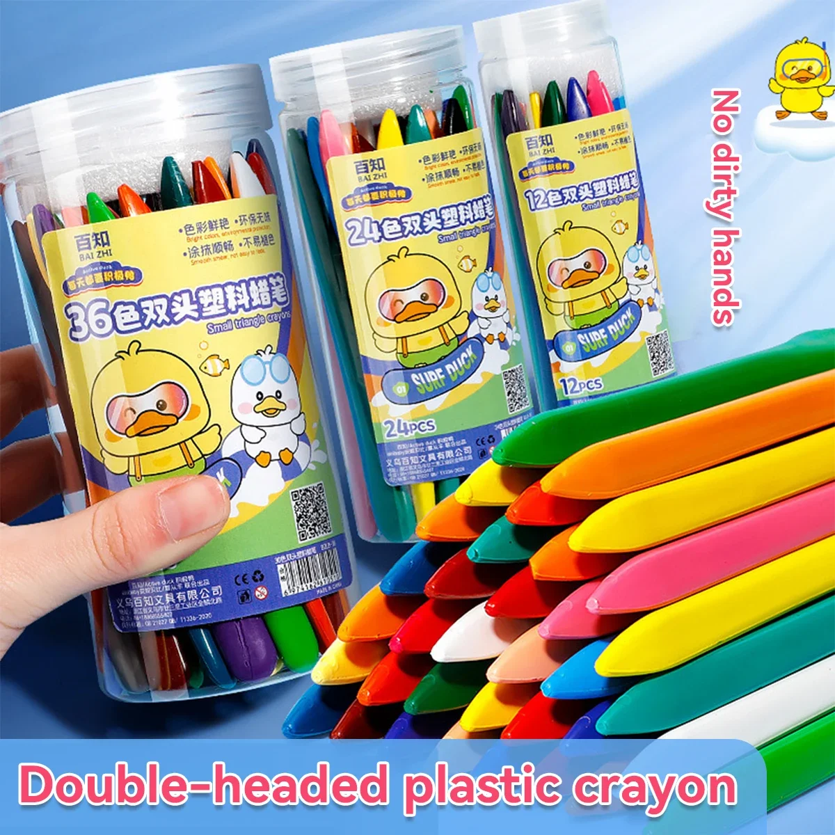 12/24/36 Farben Dreieck Buntstifte Nicht Schmutzige Hände Doppelköpfige Kunststoff Ölfarbe Sticks für Kinder Kindergarten Schreibwaren