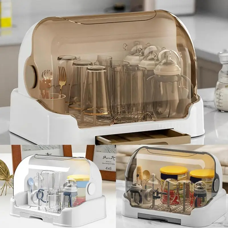 Tragbarer Wäscheständer und Organizer für Babyflaschen – staubdichter Aufbewahrungsbehälter mit abnehmbarem Abtropfschale, hygienisches Fütterungszubehör