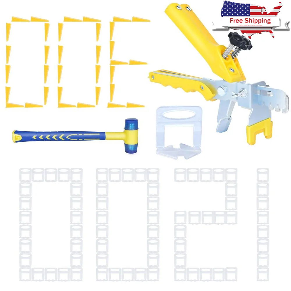 Tile Leveling System Set with Tile Plier 1500 Pcs Tile Spacers Clips 300 Pcs Reusable Wedges 1 Rubber Mallet Ideal Stone