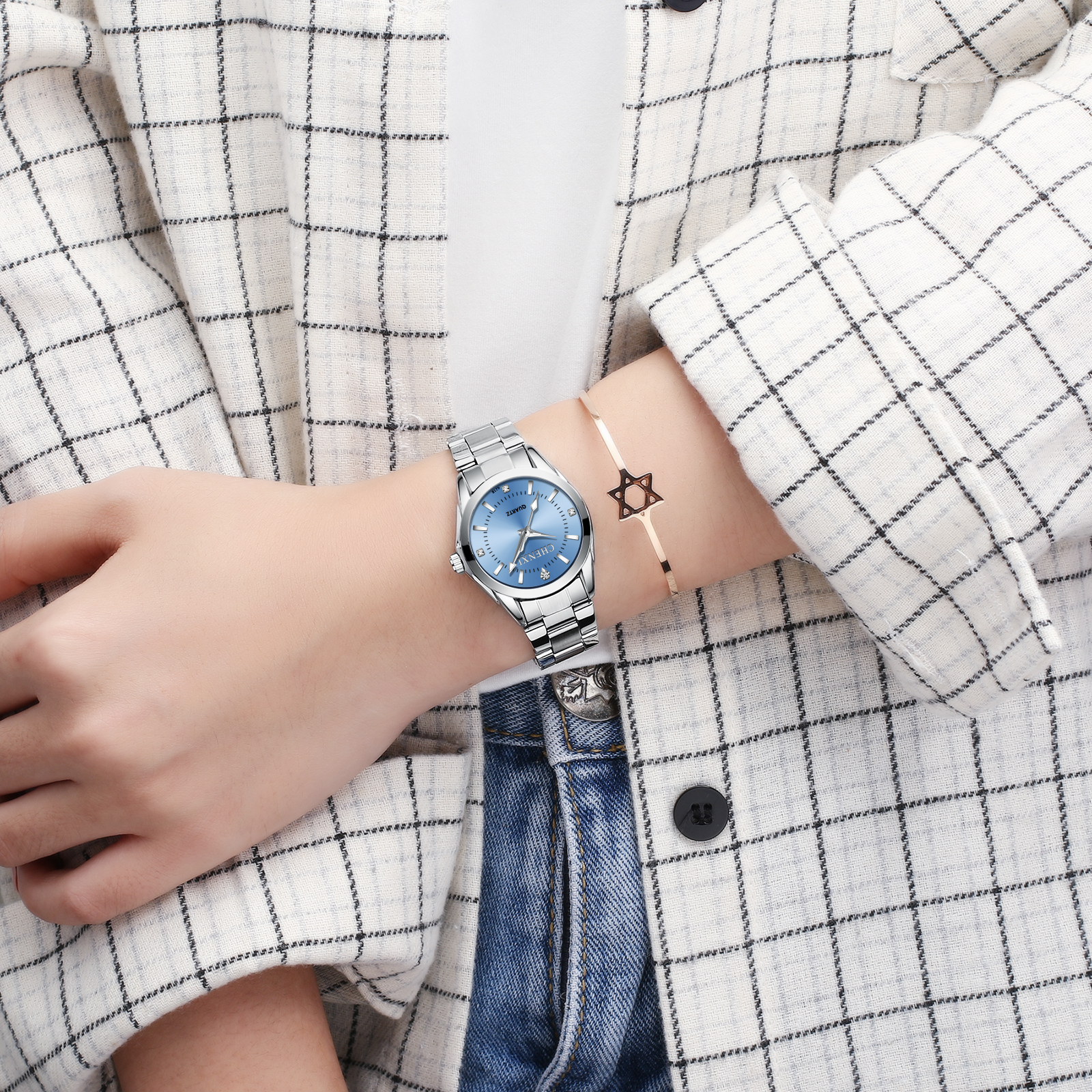 Chenxi senhoras relógio para mulheres moda prata relógio de pulso de quartzo de aço inoxidável para mulher à prova dwaterproof água relogio feminino