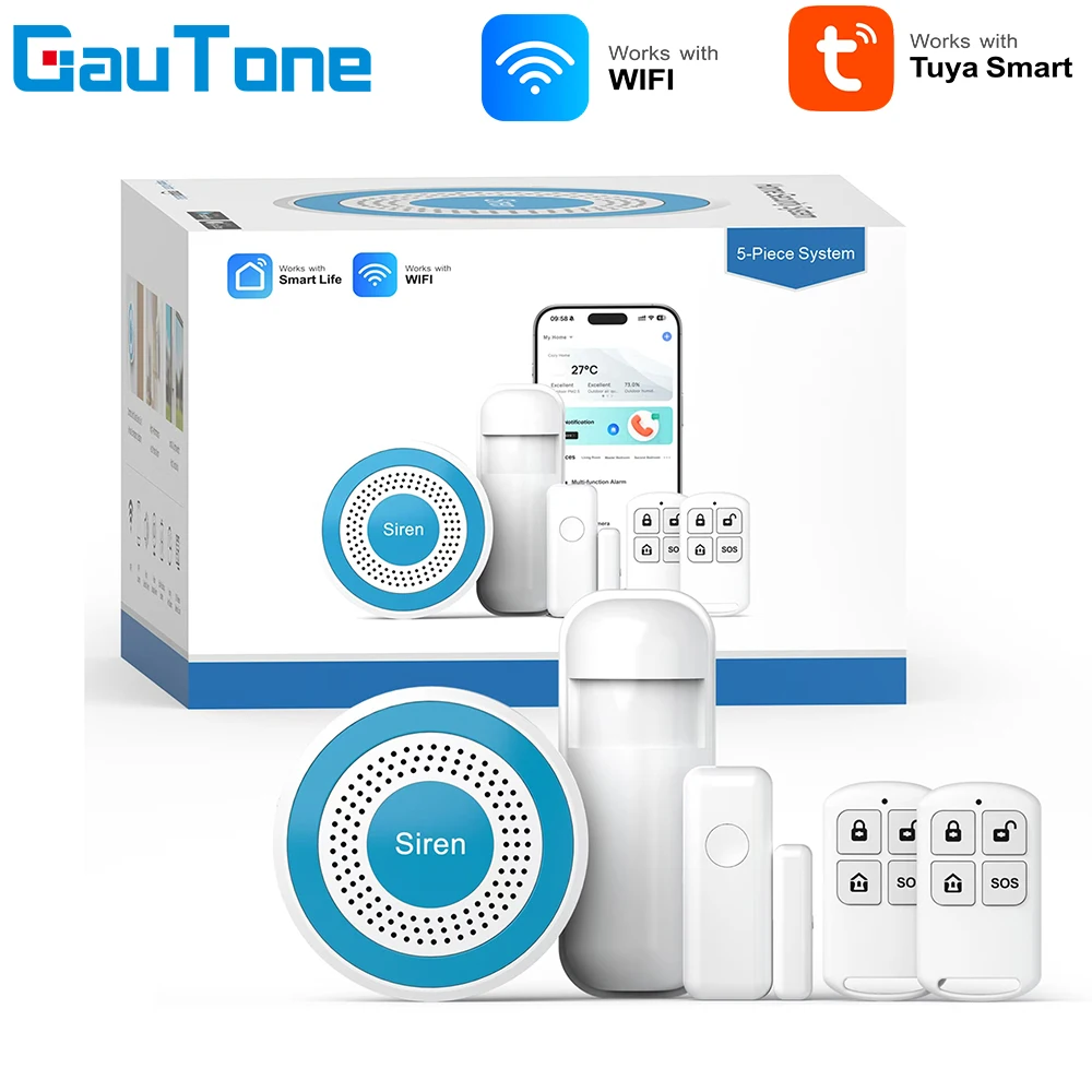 System alarmowy Tuya WIFI Smart Home, domowy system DIY TUYA, bezprzewodowy alarm do drzwi, czujnik otwarcia drzwi/okien, kompatybilny z Alexa