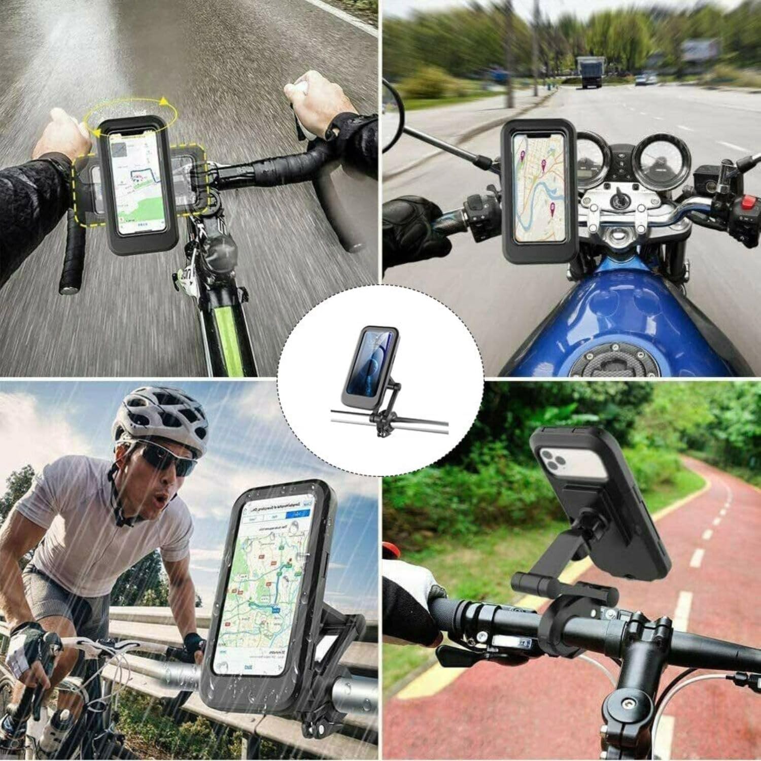 Nuevo Soporte retráctil ajustable para teléfono de bicicleta 360 °   Pantalla táctil giratoria impermeable antigolpes para montaje en teléfono para bicicleta/motocicleta
