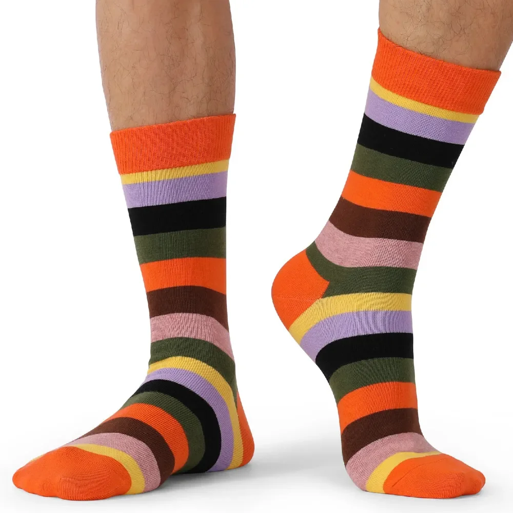 5 pares de calcetines largos divertidos de algodón de moda informal de talla grande para mujeres y hombres calcetines a rayas de arco iris de Color contrastante para hombres EU41-48