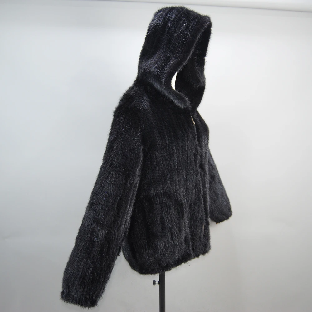 2025 novas mulheres casaco de pele de vison manga longa com capuz jaqueta casual moda all-match zíper de malha outerwear jaqueta personalizada plus size