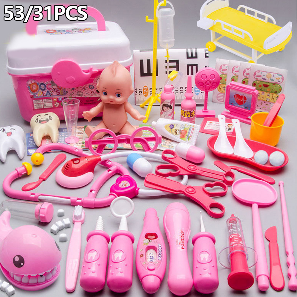 Médico brinquedos para crianças 53/31 pçs médico fingir jogar conjunto crianças ferramentas dentista médico estetoscópio brinquedo educativo menino menina presente