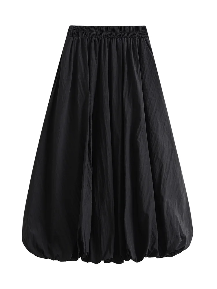Gonne lunghe delle donne di modo di CHRONSTYLE gonne a trapezio solide elastiche a vita alta eleganti gonne a pieghe casuali allentate arricciate 2024 nuovo