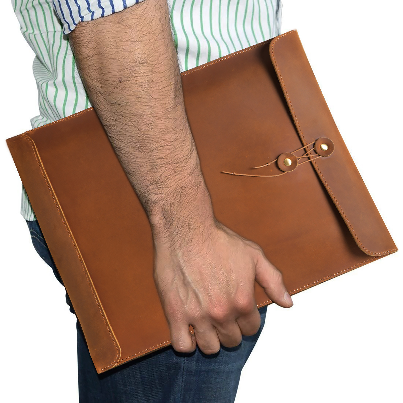 OEM ODM Vintage Crazy Horse Leather A4 Portfolio Bag Size Real Cowhide Leather Padfolio Bag Leather File Storage Bag File Pocket