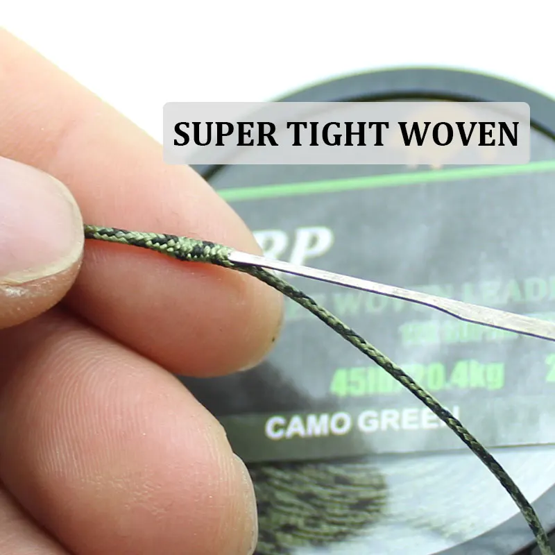Línea de pesca de carpa de 20m, línea líder de carpa trenzada sin núcleo de plomo, línea principal verde de camuflaje Leadcore para aparejo de carpa, aparejo de helicóptero Chod