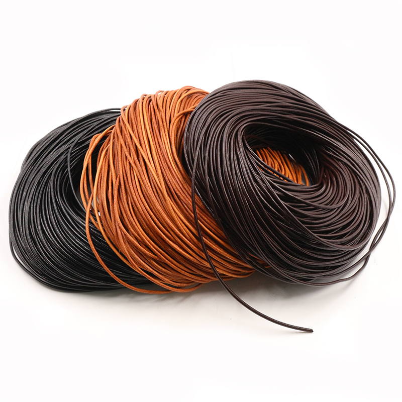 1.0/1.5/2/2.5/3/4/5mm 4 cores couro de vaca genuíno redondo tanga cabo diy pulseira descobertas corda corda para fazer jóias