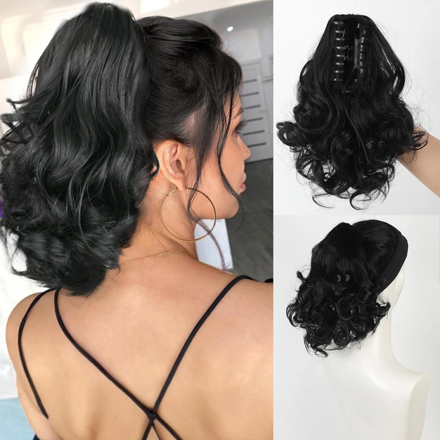10 Zoll synthetische kurze gewellte lockige Pferdeschwanz Klaue Clip-in-Haarverlängerung braun blond schwarz Haarteil für Frauen