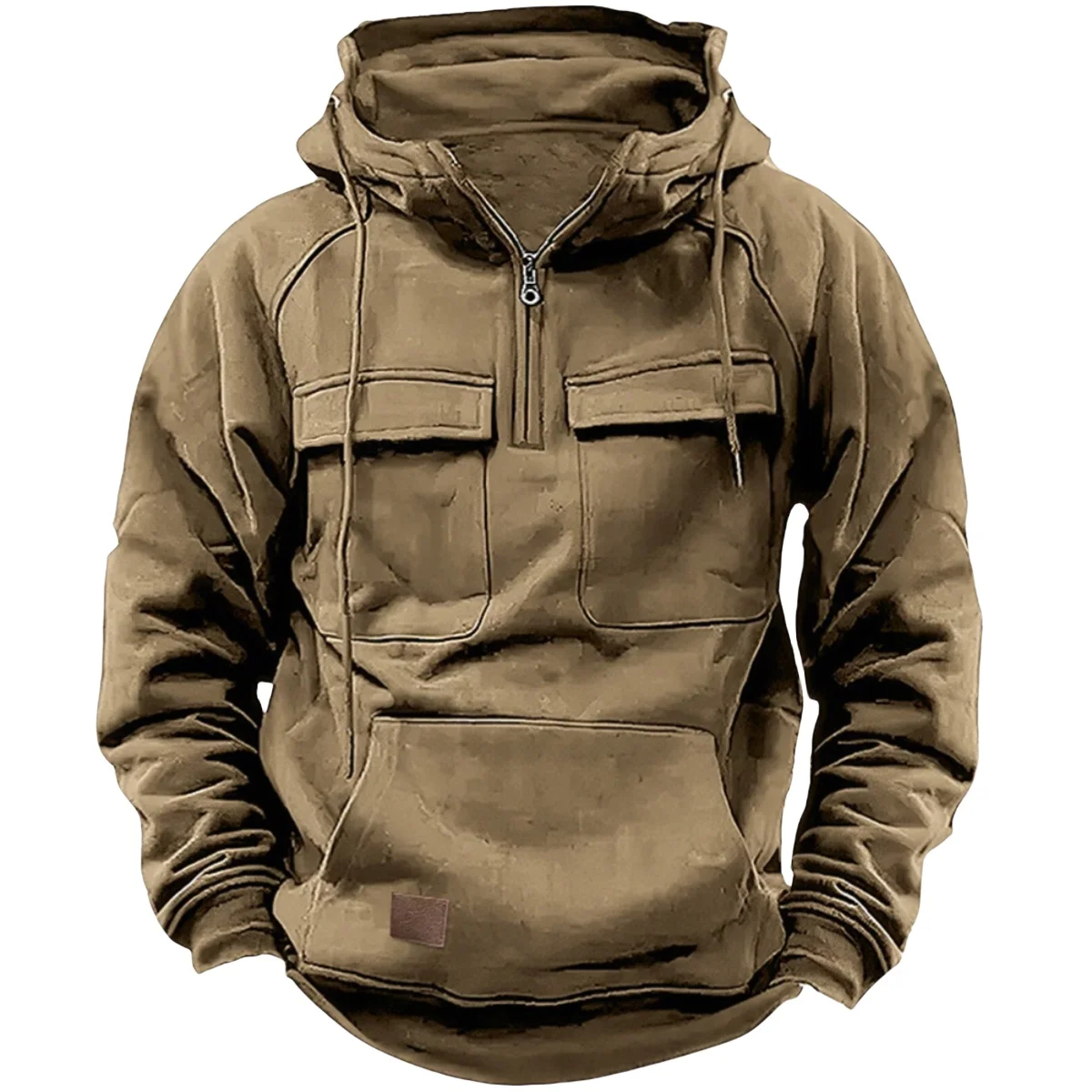 Tactisch sweatshirt met capuchon voor heren, effen, warm fleece-sweatshirt in werkkledingstijl, herenjack met meerdere zakken