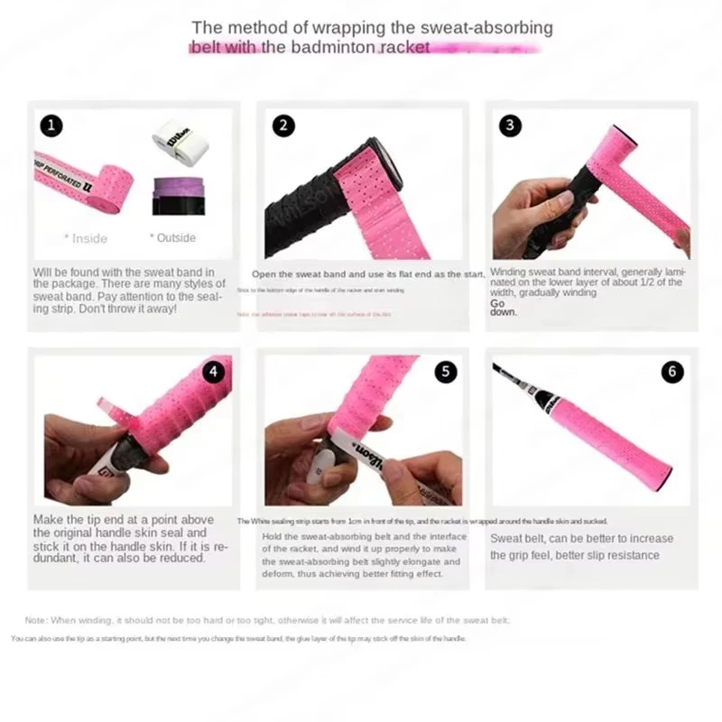 12Pcs Wilson Racket Overgrip Sweat Band Absorption Tennis Badminton Racket Hand Glue Tennis Grip Pu Non Slip Overgrip
