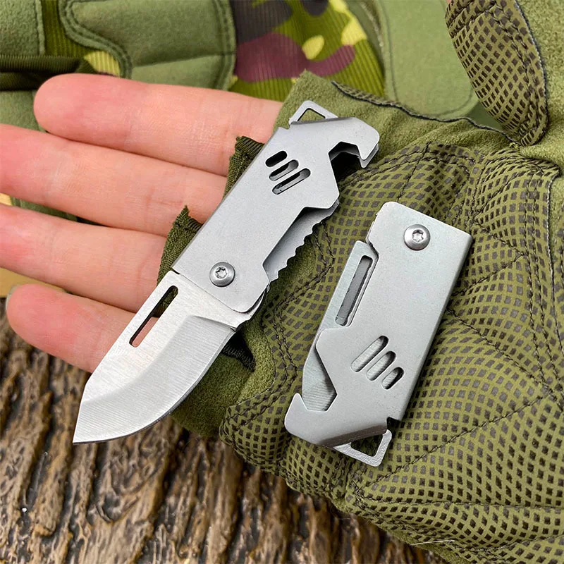 MINI มีดพับกลางแจ้ง D2 เหล็กแบบพกพาที่เปิดขวด SHARP ตัดเครื่องมือแขวนความแข็งสูงมีด Camping Survival TOOL